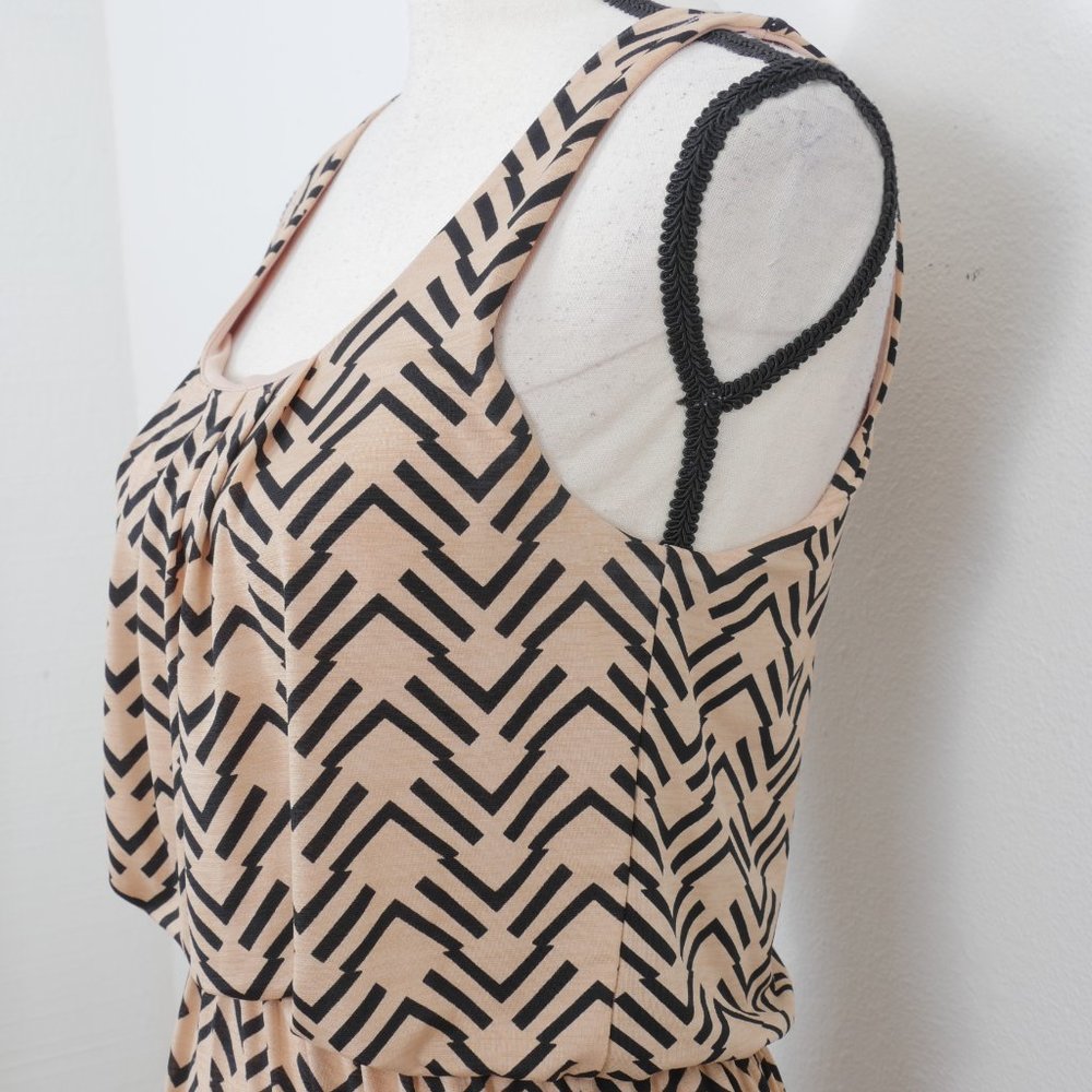 Three Pink Hearts Tan Black Tribal Boho Print Sleeveless Size Small Maxi Dress - Picture 5 of 11